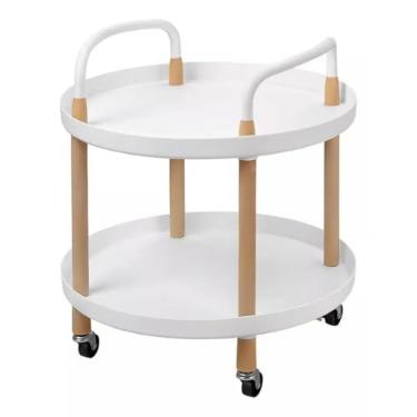 Imagem de Mesa de Centro ou Lateral com Rodinhas 2 Prateleiras Moderna e Elegante (Branco/Redondo)