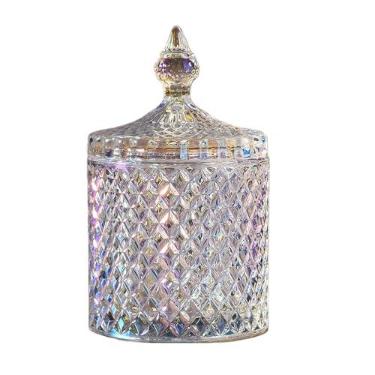 Imagem de erioctry Lindo prato de doces de vidro cristal de 300 m/293 g com tampa caixa de doces de casamento colorida açucareiro biscoito lata barril de biscoito caixa de joias decorativa