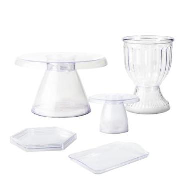 Imagem de Kit Mesa Decorada com Boleira Cogumelo e Acessórios – Vaso, Bandeja e Mini Peças (Cristal)
