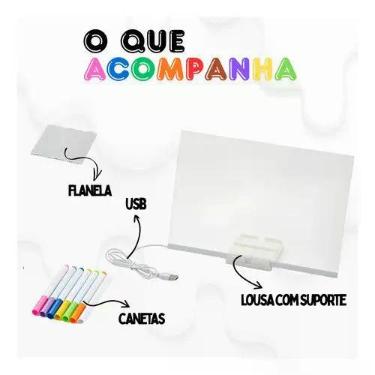Imagem de Lousa Mágica LED 30 x 20 cm com 7 Canetas Coloridas e Suporte - NoBran
