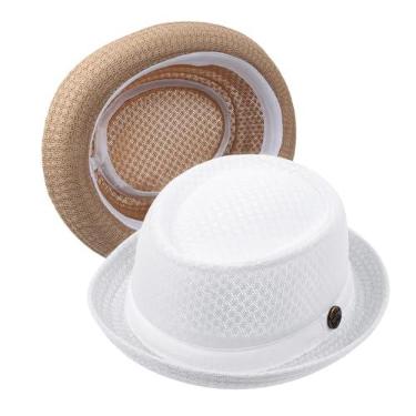 Imagem de 2 peças de chapéu de torta de porco de malha de verão boné fedora festa na praia boater porkpie Breaking Bad chapéu plano para homens mulheres palha