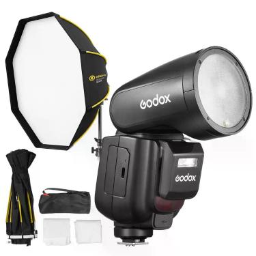 Imagem de Kit Flash Speedlight Godox V1pro Canon Ttl Com Softbox Greika Gkx-65, 