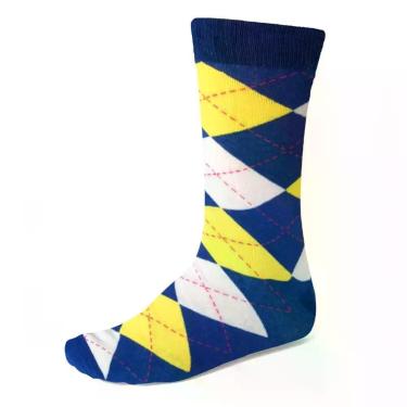 Imagem de Meias crew azul royal e amarelo com padrão argyle - tiemart