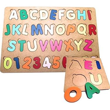 Imagem de Brinquedo Madeira Letras e Números + Vogais Alfabeto MDF Grande - Mega Impress