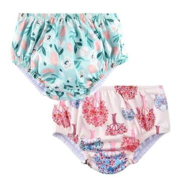 Imagem de Acqua di Mare kit c/2 Biquini com Fralda Reutilizável de Piscina para Bebê Menina 6 a 24 meses (Floral Verde-Água e Árvores, 24 meses)