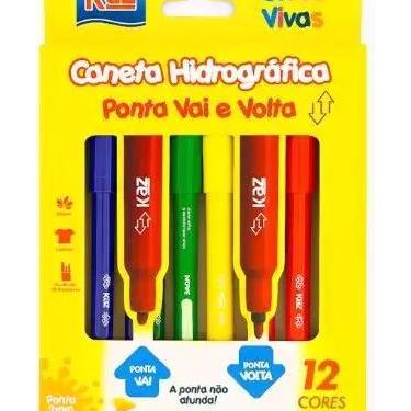 Imagem de Caneta hidrográfica 12 cores vivas retratil ponta vai e volta kaz