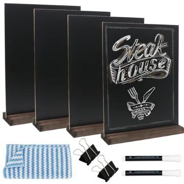 Imagem de Placa de lousa de mesa com suporte de base, pacote com 4, 21,6 x 28 cm, placas de menu de dois lados, placas de comida para festa, buffet, casamento, bar e restaurante