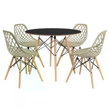 Imagem de Mesa Eames Chanfrada 90cm Preta com 4 Cadeiras Kayla DSW Fendi para Sa