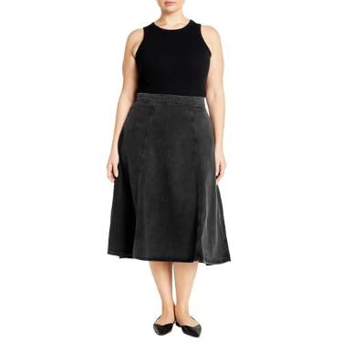 Imagem de City Chic Saia jeans plus size HI LO MIDI em BLK WASH, Lavagem preta, 46
