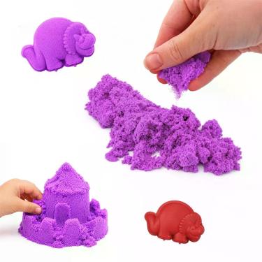 Imagem de Areia de Modelar Dinossauro para Brincadeira Sensorial com Molde Roxo Draik 300g Infantil