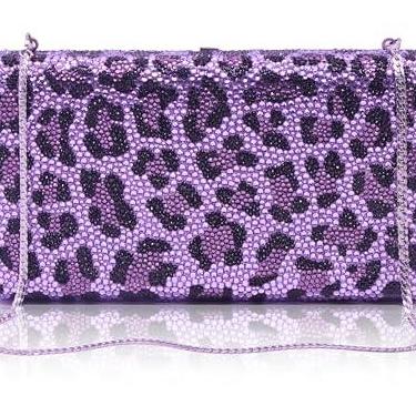 Imagem de Bestenda Bolsa de mão Leaprod de cristal para mulheres, formal, exclusiva, para casamento, animal, strass, festa noturna, Violeta, Large