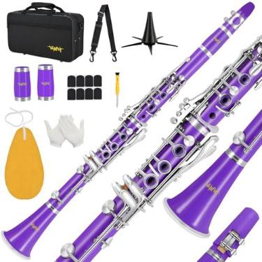 Imagem de VANPHY Clarinete Bb Clarinete 17 Teclas Flat B para iniciantes e estudantes, roxo