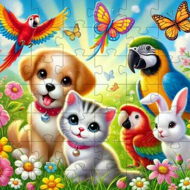 Imagem de Quebra-cabeças Infantil Animais Domésticos de 20 Peças em MDF para Estimular Memória e Concentração Indicado Também