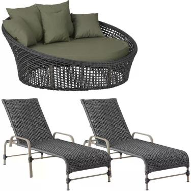 Imagem de Kit Chaise Hungria E Espreguiçadeiras Catar Trama Original Preto