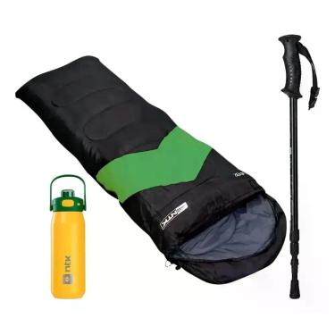 Imagem de Kit Trilha Ntk Saco De Dormir Bastão E Garrafa Térmica Verde