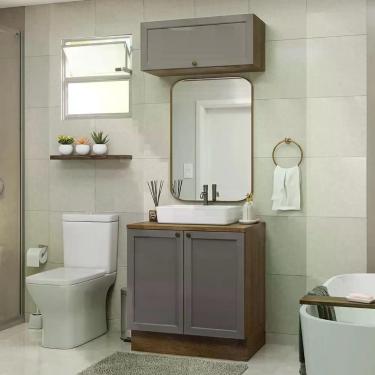 Imagem de Conjunto Gabinete Para Banheiro 80cm 3 Portas Vik Madesa 02 Rustic-cinza