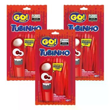 Imagem de Kit 3 Bala GO! Jelly Tubinho Morango e Creme 70g