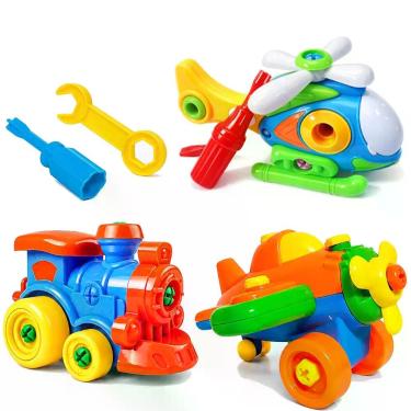 Imagem de Brinquedo Didático Infantil de Montar Avião Trem e Helicóptero Kit 2 -
