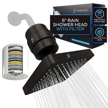 Imagem de Conjunto de chuveiro de luxo filtrado com filtro de 23 estágios – Remove cloro e metais pesados – Filtro de chuveiro de alta pressão da SparkPod (quadrado de 15 cm, bronze polido a óleo vintage)
