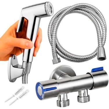 Imagem de KIt Ducha higienica Com Registro Saída Dupla 1/2 Luxo 100% Metal Aço Inox 304 + Chuveirinho Com Gatilho Duchinha E Mangueira Engate Tubo de 1,50m - Sistema 1/4 Volta, Design Moderno, Alta Durabilidade