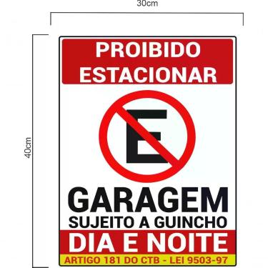 Imagem de Adesivo Placa Proibido Estacionar Garagem Dia Noite Guincho Vermelho