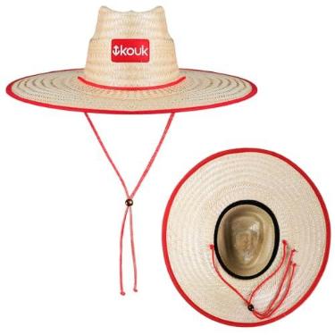 Imagem de Chapéu de Palha Nacional Viés Red Masculino Feminino Surf de Praia Saida Sol Verão Moda Piscina Unissex Aba Larga na Moda Redondo Palha Natural de Folha de Carnaúba na Moda Proteção Solar UV