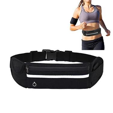 Imagem de Bolsa de cintura de corrida à prova d'água cinto de corrida com fone de ouvido esportivo portátil ao ar livre refletivo pochete de grande capacidade para mulheres homens, preto, 21 x 10 cm