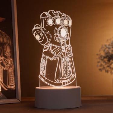 Imagem de Luminária led 3d, abajur de mesa, manopla Thanos, jóias do infinito