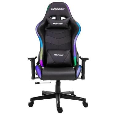 Imagem de MAX RACER Cadeira Gamer Khroma - Poltronas Gamer de Aço, Cadeira Ergonômica - Braço 2D, Inclinação 135°, Assento Luz LED, Suporta 150kg, Tecido Sintético PVC, Almofada Cervical e Lombar - RGB - Preta