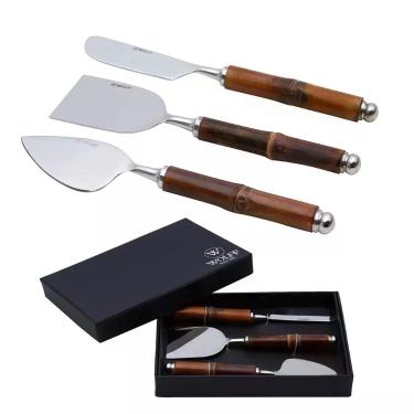 Imagem de Conjunto 3 Peças para Queijo de Aço Inox com Cabo de Bambu Wolff
