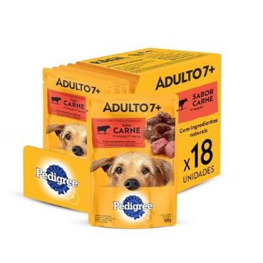 Imagem de Pack Ração Úmida Pedigree para Cães Adultos Sênior 7+ Anos, Sachê Carne ao Molho, 100g - 18 unidades