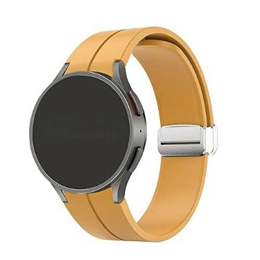 Imagem de Pulseira Silicone Fecho Magnetico Prata LTIMPORTS compatível com Galaxy Watch 7/6/6 Classic/5/5 Pro/4/4 Classic e Galaxy Watch FE (20mm) (Mostarda)