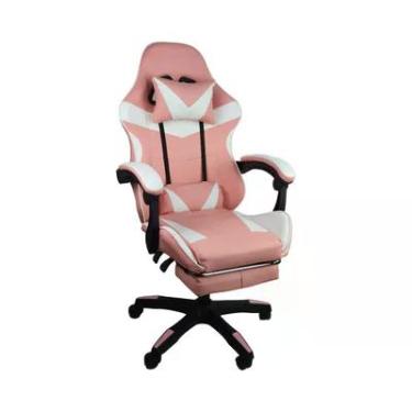 Imagem de Cadeira Gamer Stillus Ergonômica, Retrátil, Reclinável, Descanso Para Pernas, Rosa Chiclete