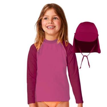 Imagem de Camisa Infantil C/Proteção Solar Uv Fps50+ Manga Longa Boné (8-9 Anos, Rosa Neon-manga Pink c/boné)
