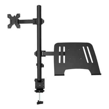 Imagem de Suporte Duplo Articulado para Monitor e Notebook, Alumínio Preto, Compatível com VESA 75/100mm, Ajuste de Altura, Rotação 360°, Ideal para Home Office e Setup Gamer