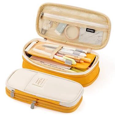 Imagem de Estojo Easthill de grande capacidade, para escritório, faculdade, escola, armazenamento grande, bolsa grande, organizador, amarelo e laranja