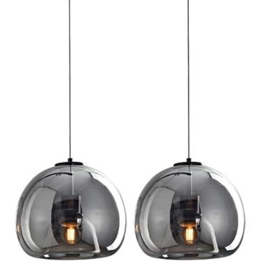 Imagem de Luzes Pendentes De Vidro Klkrwy Luz De Luxo Lâmpadas Pendentes 1-luz Restaurante Teto Luz Pendurada Fumaça Lustre Cinza Ajustável Pendurado Luminárias Para Sala De Estar Quarto, 2 PCS