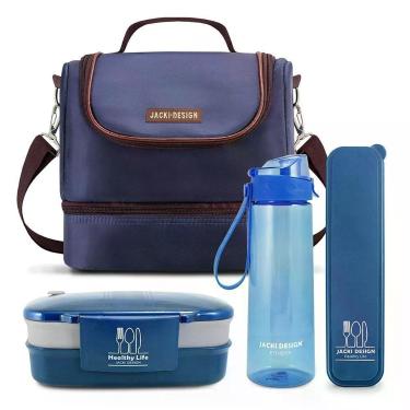 Imagem de Kit De Bolsa Térmica, Marmita, Garrafa E Porta Talheres For Men Azul-marrom