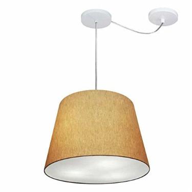 Imagem de Lustre Pendente com Desvio de Centro Cúpula Tecido 30/30x40 cm, Vivare Iluminação, Pendente4280 LP, Palha, Médio