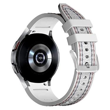 Imagem de LDFAS Pulseira de couro híbrido de silicone sem lacunas compatível com Samsung Galaxy Watch 7/6 Classic de 47 mm e 43 mm/5 Pro de 45 mm, branca
