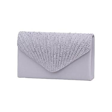 Imagem de JAMBHALA Bolsa de Mão com Strass Brilhante Envelope Para Noite Para Festa de Casamento Feminina Namoro (prata)