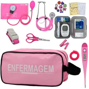 Imagem de Kit Enfermagem Aparelho de Pressão Estetoscópio Medidor Glicose Premiu