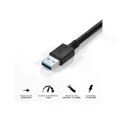 Imagem de Cabo Extensor Usb A 3.0 Macho Para Usb A 3.0 Fêmea 28awg Puro Cobre 2 Metros - Puamf3-2