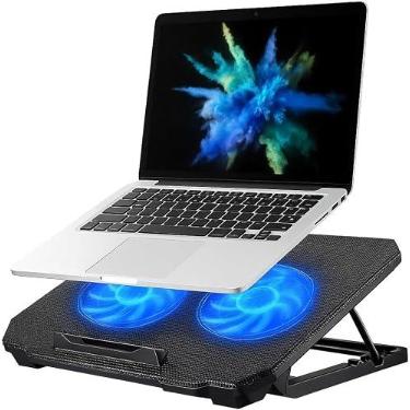Imagem de Suporte Para Notebook Com Cooler Duplo Silencioso Com 8 Níveis de Ajuste Ergonômico, Saída USB Adicional e Iluminação Interna Base Para Notebook de Até 17 Polegadas