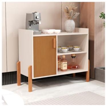 Imagem de Aparador Moderno para Bar e Café, 82.9x38x75cm, Armário Gourmet com Prateleiras para Cozinha, Sala de Estar, Escritório (Off White/Cedro)
