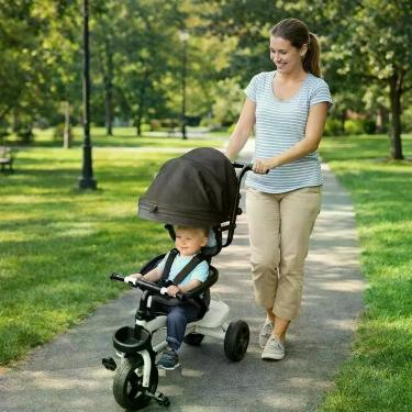 Imagem de Triciclo Bebê Infantil Empurrador Passeio Cesta Porta Objetos Capota P
