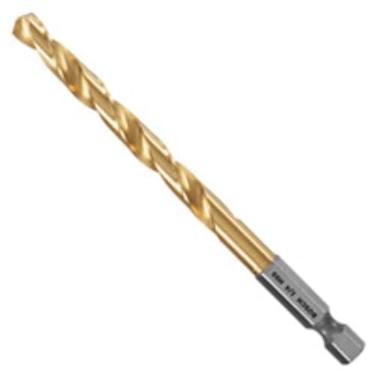 Imagem de BOSCH TI2143IM 1 peça 1/4 pol. x 4 pol. Broca de metal revestida de nitreto de titânio resistente a impactos com haste sextavada com classificação de impacto para aplicações em aços de carbono de