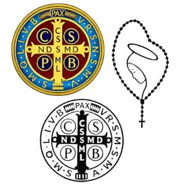 Imagem de Kit Adesivos Medalhas São Bento e Nossa Senhora, Emblemas Religiosos, Decorativo Resistente