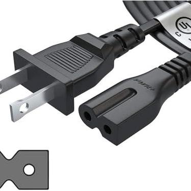 Imagem de Cabo de alimentação polarizado Pwr longo de 6 pés 2 garras para Vizio-LED-TV Smart-HDTV E-M-Series e outros 2 adaptadores de ranhuras AC-Parede-cabo: IEC-60320 IEC320 C7 para NEMA 1-15P