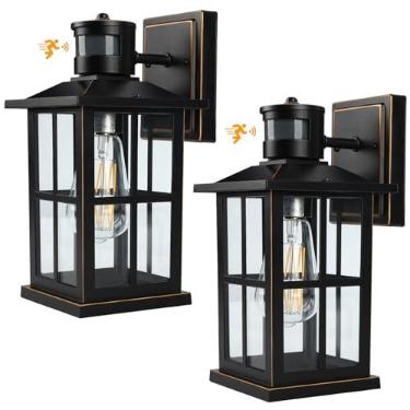 Imagem de EIKESN Pacote Com 2 Luminárias Externas Com Sensor De Movimento, Arandelas Pretas Para Iluminação Externa, Iluminação Externa Antiferrugem Do Anoitecer Ao Amanhecer, Lanterna À Prova D'Água Para Va